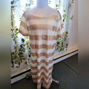 Forever 21 gold & cream striped sequins mini t-shirt dress S